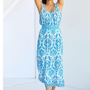 Anthropologie Plenty by Tracy Reese Smocked Blue Baroque Maxi Dress XS